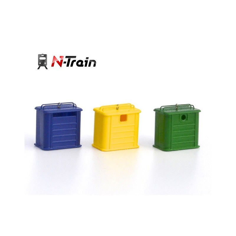 Set de 3 contenedores de reciclaje con fotograbado 212.47 N-TRAIN Escala N