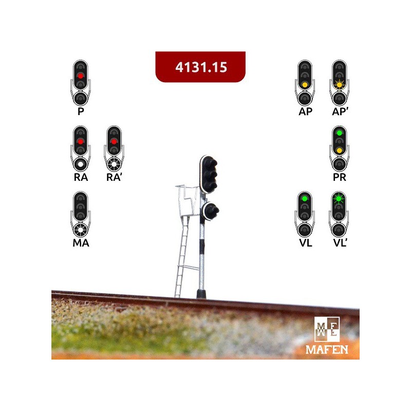 Semaforo Fine Scale de 4 luces verde/rojo/ambar   blanco 4131.15 MAFEN Escala N
