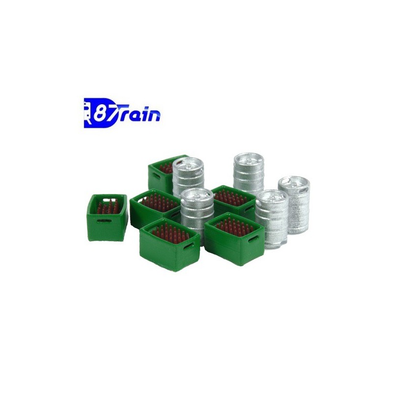 Barriles de cerveza y cajas con botellas 222.25 87TRAIN Escala H0
