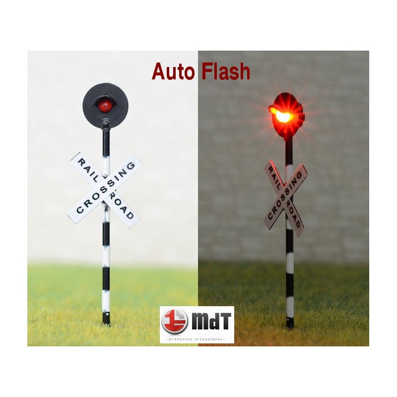 Señal de cruce paso a nivel con LED rojo auto intermitente 5,5cm Crossing1 MDT Escala H0