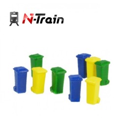 9 contenedores de reciclaje de 100 litros azules , amarillos y verdes 212.56 N-TRAIN Escala N