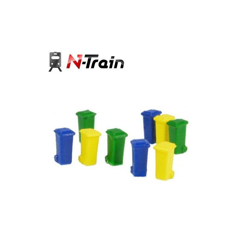 Contenedores de reciclaje de 100 litros azules , amarillos y verdes 212.56 N-TRAIN Escala N