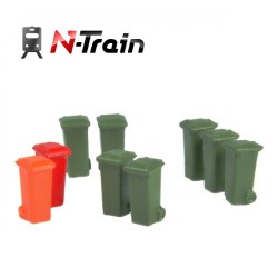 9 contenedores de reciclaje de 100 litros residuos especiales 212.58 N-TRAIN Escala N