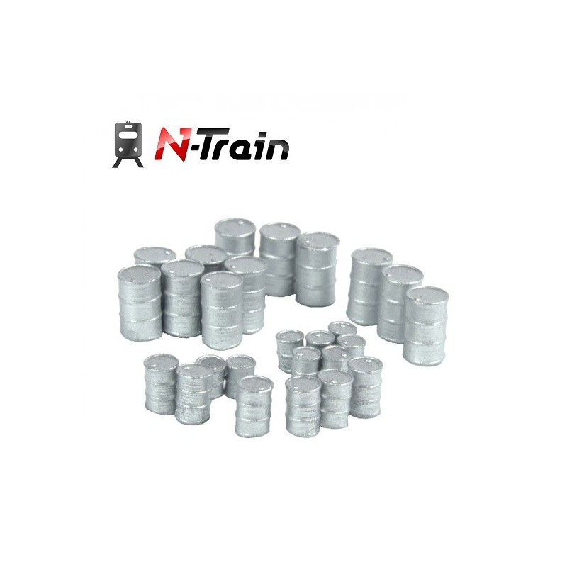Set de 26 bidones plateados en 3 medidas 212.26 N-TRAIN Escala N