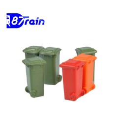 Set de 6 contenedores de 100 litros 1 rojo, 1 naranja y 4 verdes 222.32 87TRAIN Escala H0