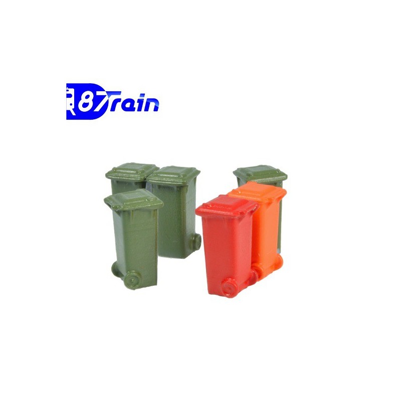 Set de 6 contenedores de 100 litros 1 rojo, 1 naranja y 4 verdes 222.32 87TRAIN Escala H0