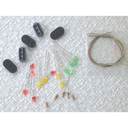 Lote 5x carcasas semaforos grandes + LEDs rojo/verde/ambar + cables MDT