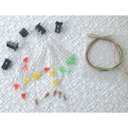 Lote 5x carcasas semaforos mono (para suelo) + LEDs rojo/verde + cables MDT Escala H0