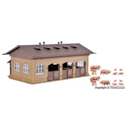 Pocilga con cerdos, valla y accesorios 43740 Vollmer Escala H0