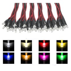 LED 3mm Blanco con cable y resistencia instalada F070 MDT Models