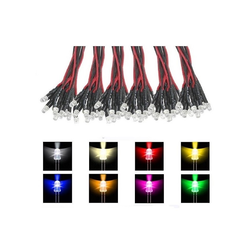 LED 3mm Rosa con cable y resistencia instalada F077 MDT Models