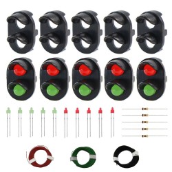 Lote 5 carcasas semáforos 2 asp. con LEDs rojo/verde y cables WC081 MDT Models Escala N