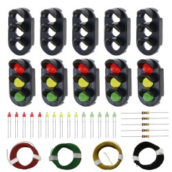 Lote 5 carcasas semáforos 3 asp. con LEDs rojo/verde/ambar y cables WC082 MDT Models Escala N