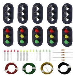 Lote 5 carcasas semáforos 3 asp. con LEDs rojo/verde/ambar y cables WC083 MDT Models Escala H0