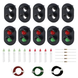 Lote 5 carcasas semáforos 2 asp. con LEDs rojo/verde y cables WC084 MDT Models Escala H0