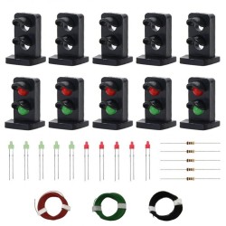 Lote 5 carcasas semáforos mono 2 asp. con LEDs rojo/verde y cables WC086 MDT Models Escala H0