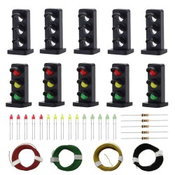 Lote 5 carcasas semáforos mono 3 asp. con LEDs rojo/ambar/verde y cables WC085 MDT Models Escala H0