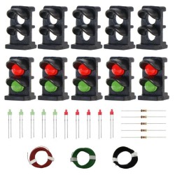 Lote 5 carcasas semáforos mono 2 asp. con LEDs rojo/verde y cables WC091 MDT Models Escala N