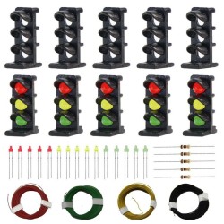 Lote 5 carcasas semáforos mono 3 asp. con LEDs rojo/ambar/verde y cables WC092 MDT Models Escala N