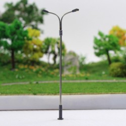 Farola de LED doble con base ajustable de altura 2 a 12 cm Steel Street Lamp 02-H0 MDT Models Escala H0
