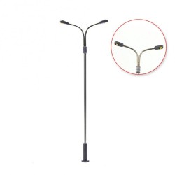 Farola de LED doble con base ajustable de altura 2 a 12 cm Steel Street Lamp 02-H0 MDT Models Escala H0