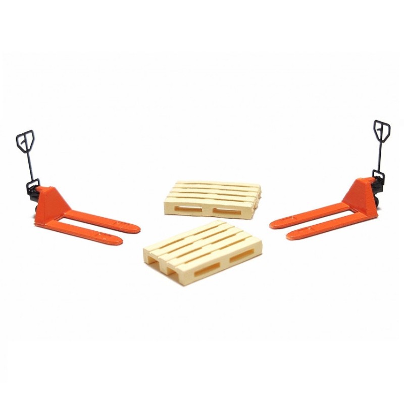 2 traspalés naranjas  y 2 europalés 221027 87TRAIN Escala H0