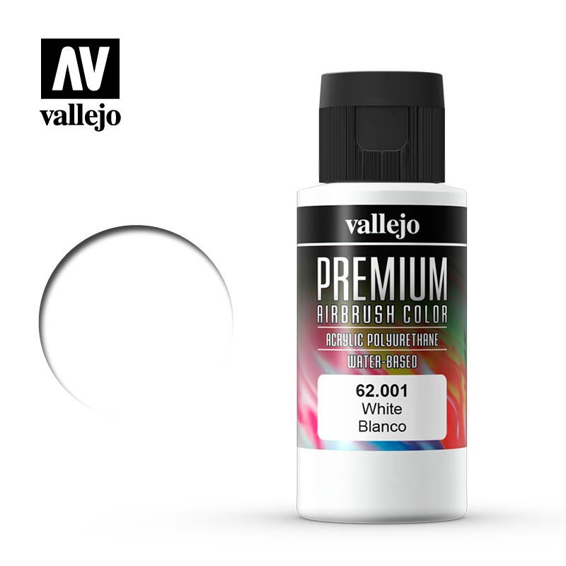 Pintura Premium, acrílica, Blanco 62001 Vallejo, en bote grande de 60 ml