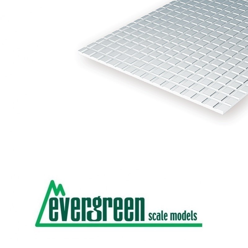 1 Plancha de estireno azulejos, grabado de 2,1 x 2,1 mm EVERGREEN 4502