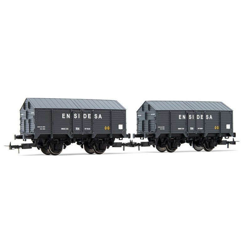 Set de 2 vagones cubiertos de 2 ejes PX, decoración gris, "Ensidesa" HE6009 Electrotren Escala H0