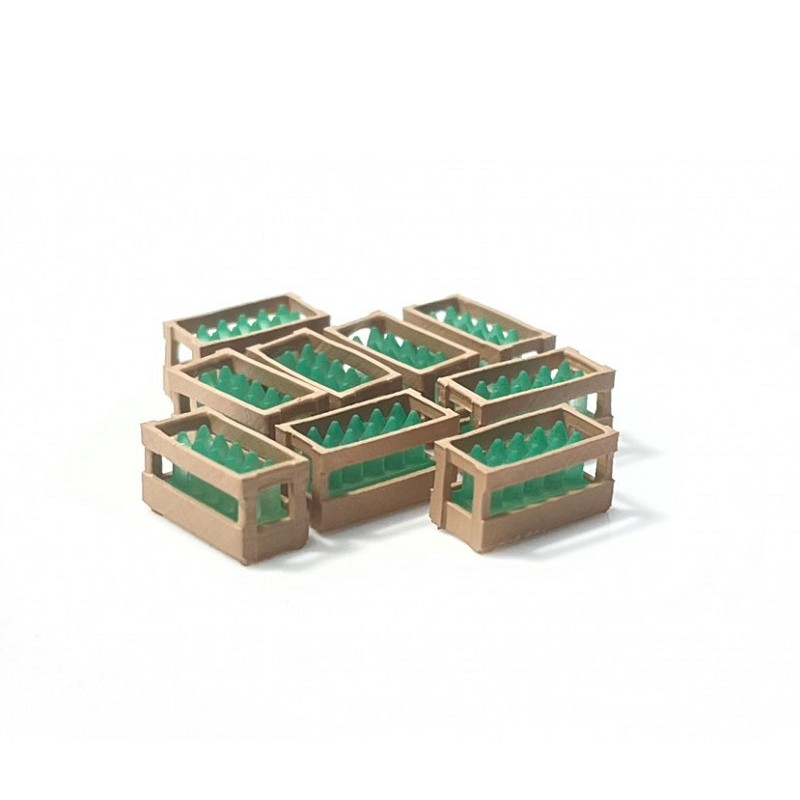 9 Cajas de madera con botellas verdes 221049 87Train Escala H0