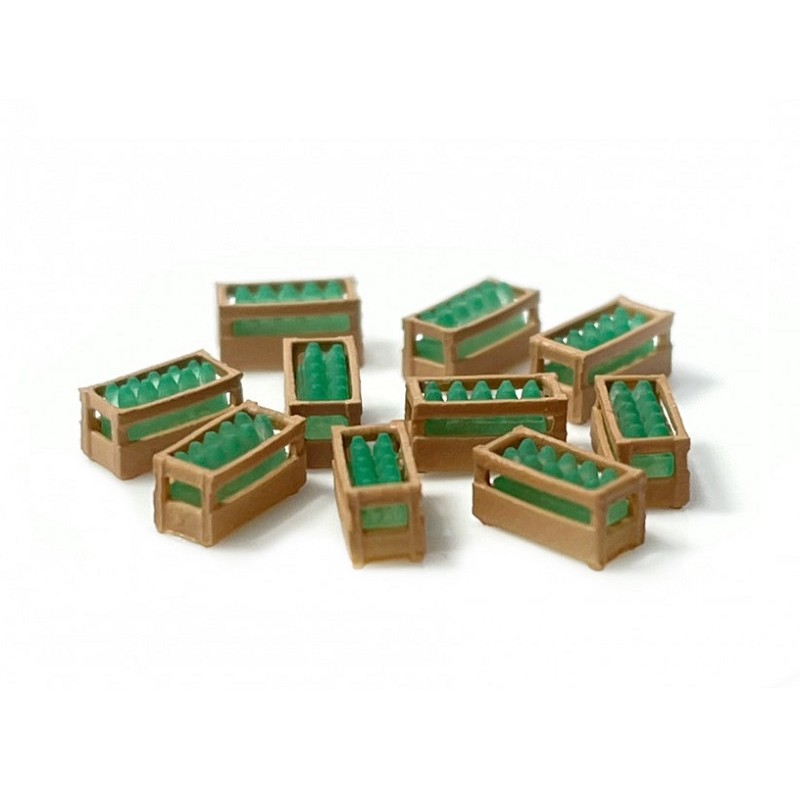 12 Cajas de madera con botellas verdes 211049 N-Train Escala N
