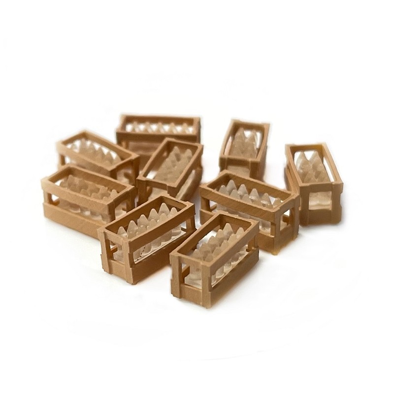 9 Cajas de madera con botellas transparentes 221050 87Train Escala H0