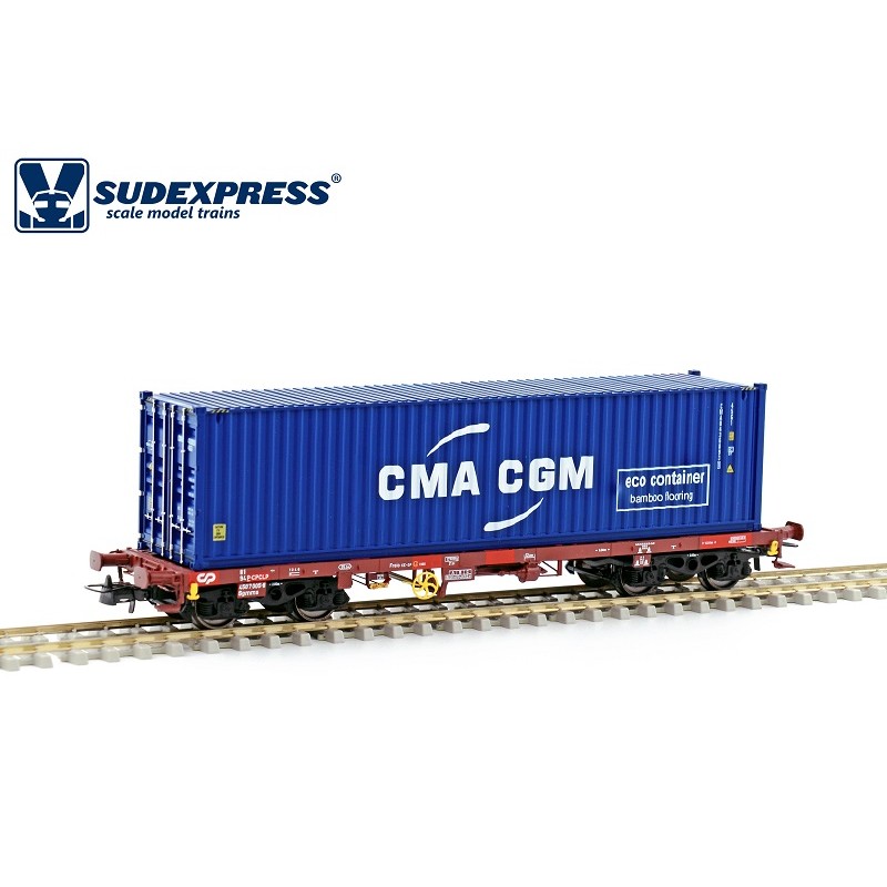 Vagón CP Sgmms portacontenedor CMA CGM 40 S450005 Sudexpress Escala H0