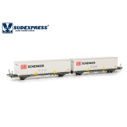 Vagones portacontenedores Laagrss Renfe Mercancías SURM03417 Sudexpress Escala H0