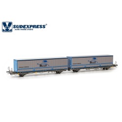 Vagones portacontenedores Laagrss Renfe Mercancías SURM05517 Sudexpress Escala H0