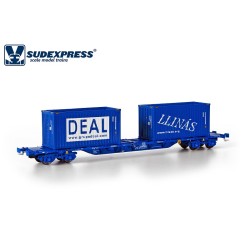 Vagón portacontenedores Comsa Sgnss "DEAL - LLINÁS" SUCM03517 Sudexpress Escala H0