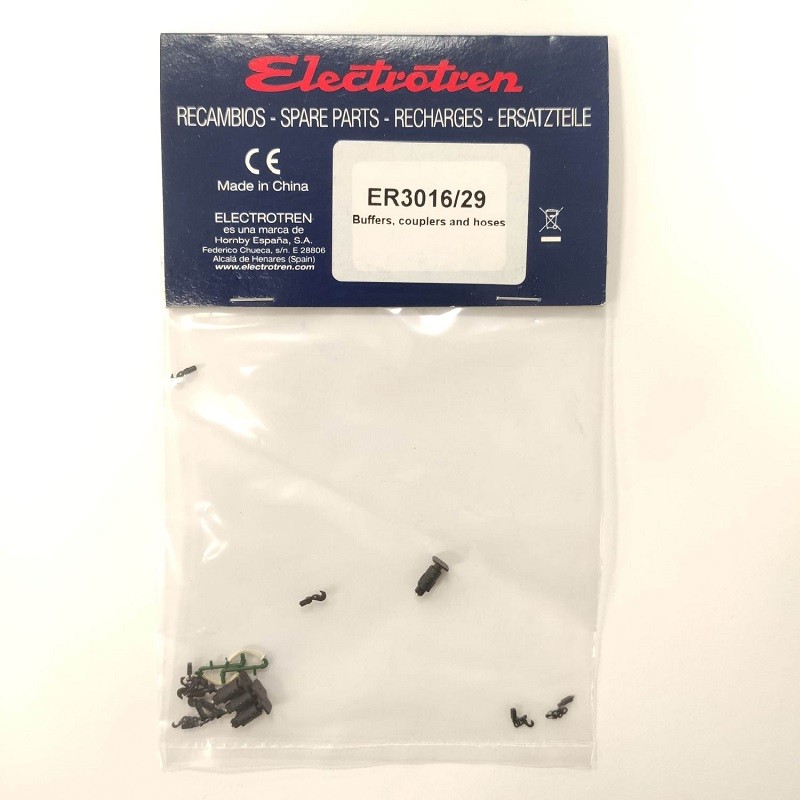 Topes, enganches y mangueras ER3016/29 para locomotoras 7200/7500 Electrotren Escala H0
