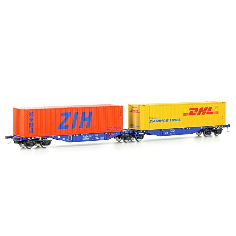 Plataformas portacontenedores Sggmrss 90´CBR "DHL/ZIH" 90663 Mehano Escala H0