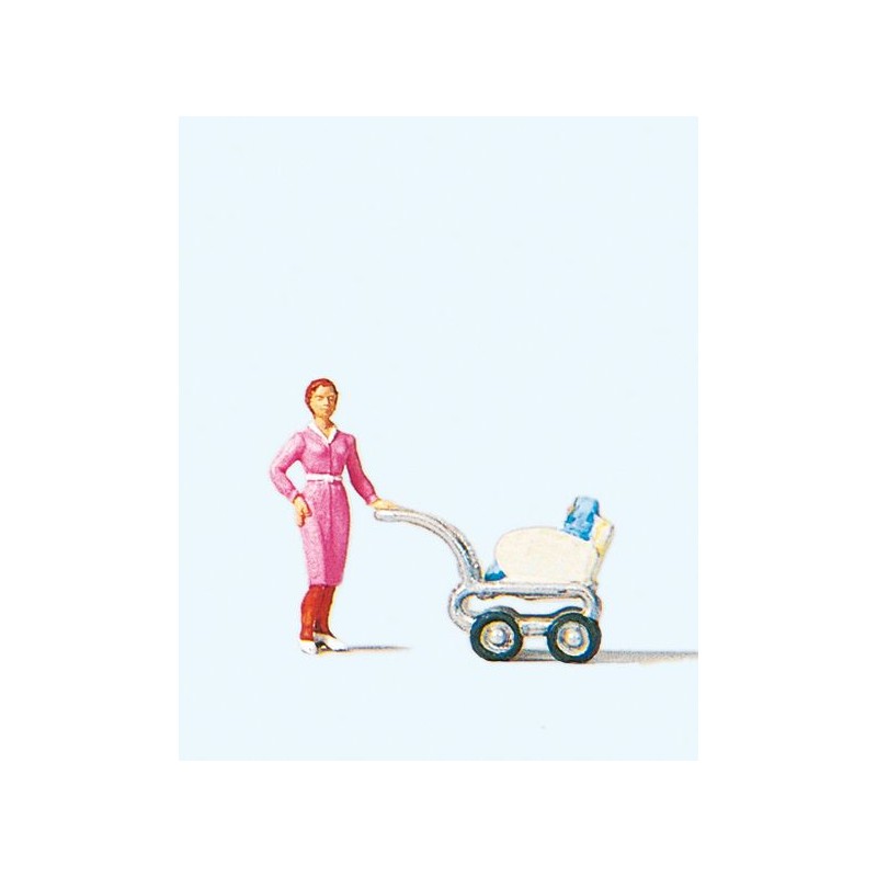 Mujer con carrito de bebe 28037 PREISER Escala H0