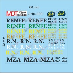 60 calcas de logotipos RENFE y MZA CH0-000 MDT Models Escala H0