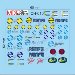 60 calcas de logotipos RENFE y Talgo CH0-010 MDT Models Escala H0