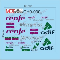 30 calcas de logotipos RENFE, AVE y Adif CH0-030 MDT Models Escala H0
