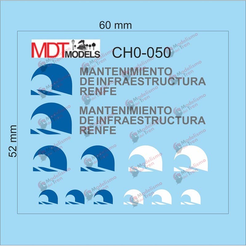 14 calcas de logotipos Mantenimiento de Infraestructura RENFE CH0-050 MDT Models Escala H0