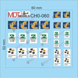 24 calcas de logotipos Cargas RENFE, Mercancías RENFE y Transporte Combinado CH0-060 MDT Models Escala H0