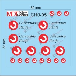 20 calcas de logotipos Cercanías RENFE CH0-051 MDT Models Escala H0