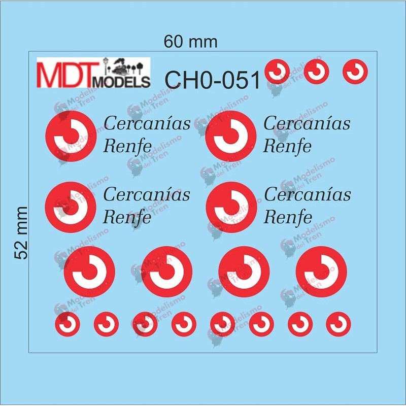 20 calcas de logotipos Cercanías RENFE CH0-051 MDT Models Escala H0