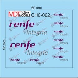 10 calcas de logotipos Renfe Integria RENFE CH0-062 MDT Models Escala H0