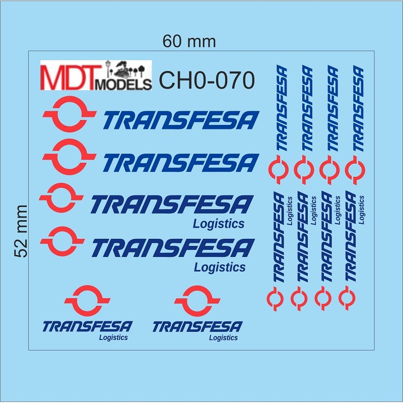 14 calcas de logotipos Transfesa CH0-070 MDT Models Escala H0