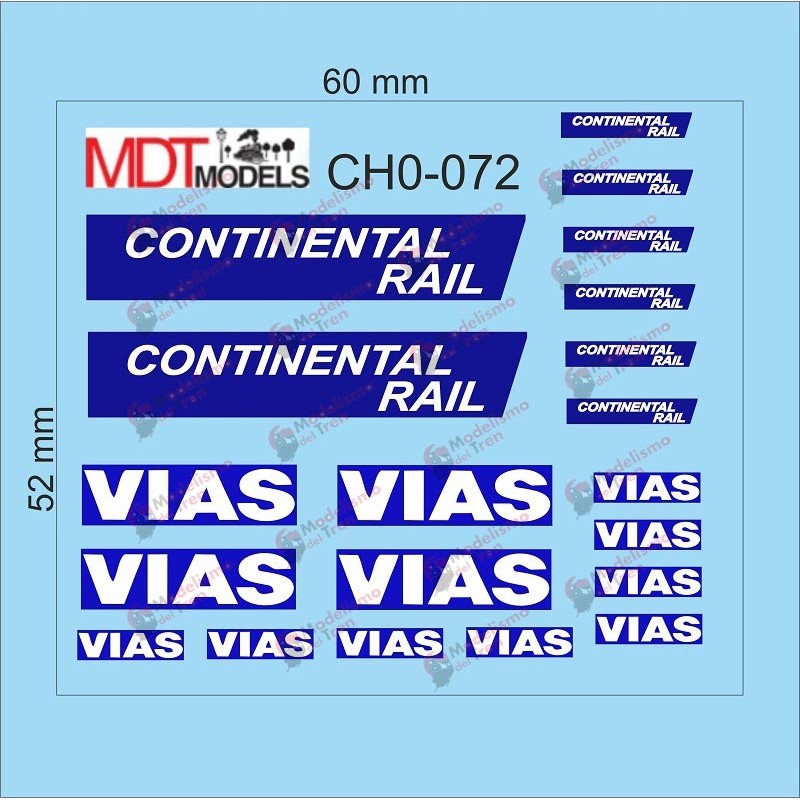 20 calcas de logotipos VIAS y Continental Rail CH0-072 MDT Models Escala H0