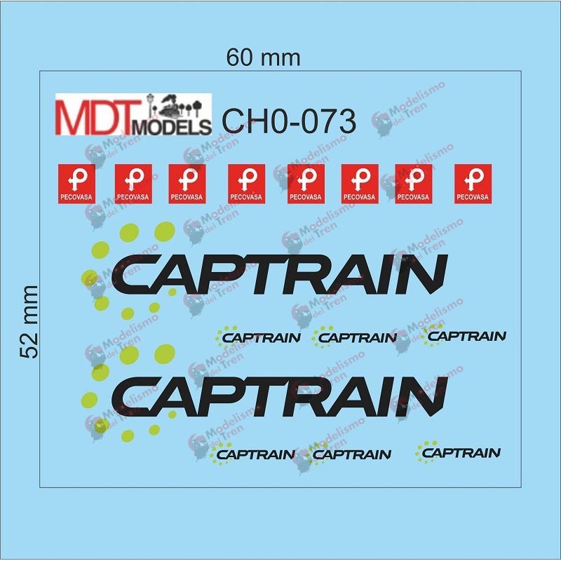 16 calcas de logotipos Captrain y Pecovasa CH0-073 MDT Models Escala H0